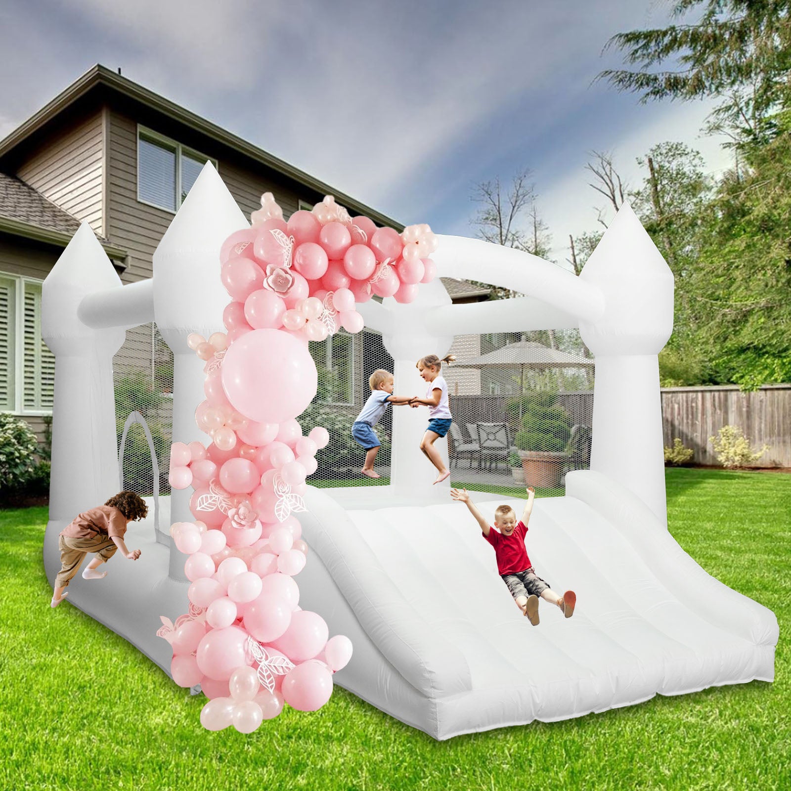 AKSPORT White Bounce House 11.97 * 8.98 * 7.15FT
