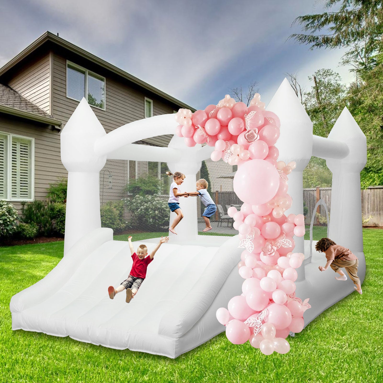 AKSPORT White Bounce House 11.97 * 8.98 * 7.15FT