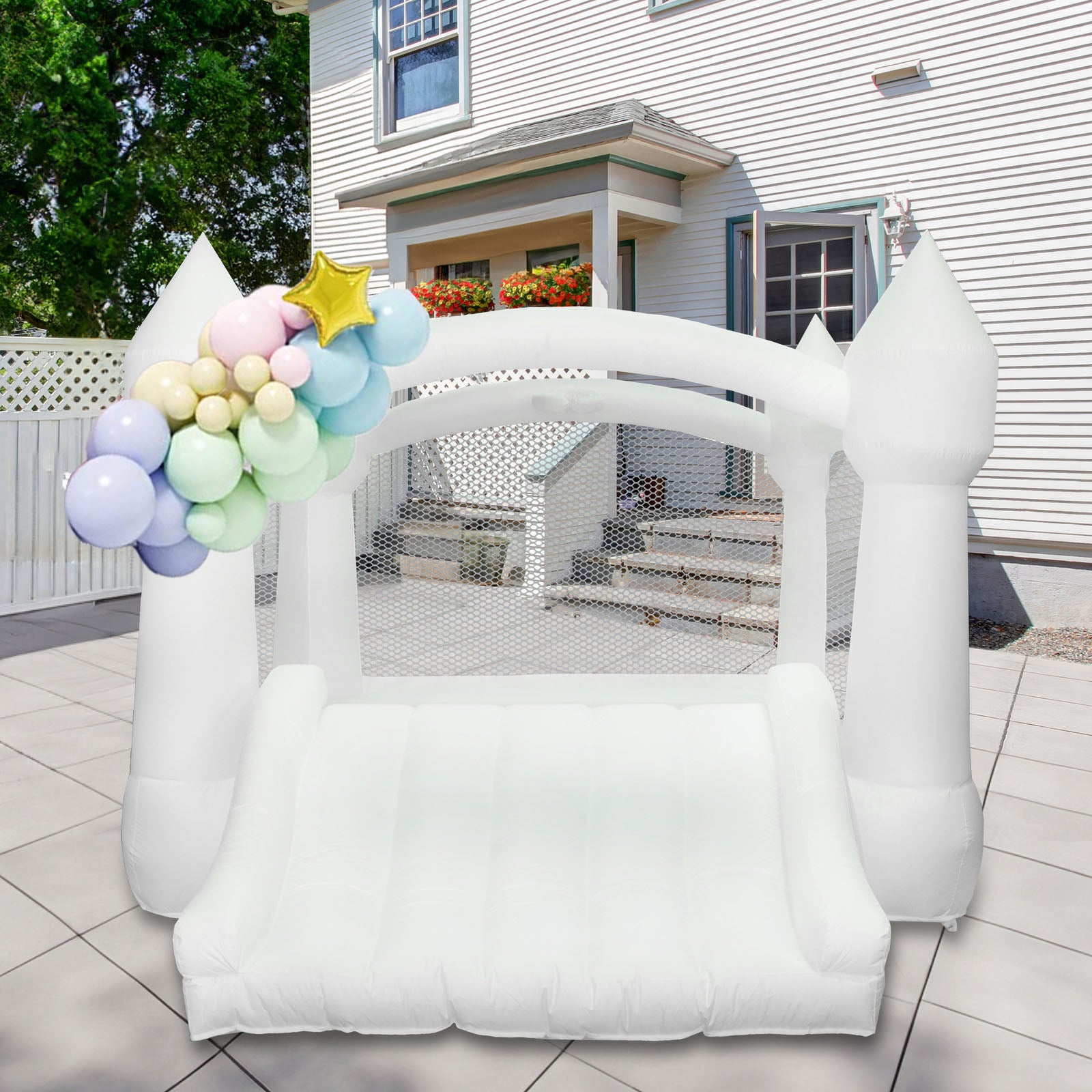 AKSPORT White Bounce House 11.97 * 8.98 * 7.15FT
