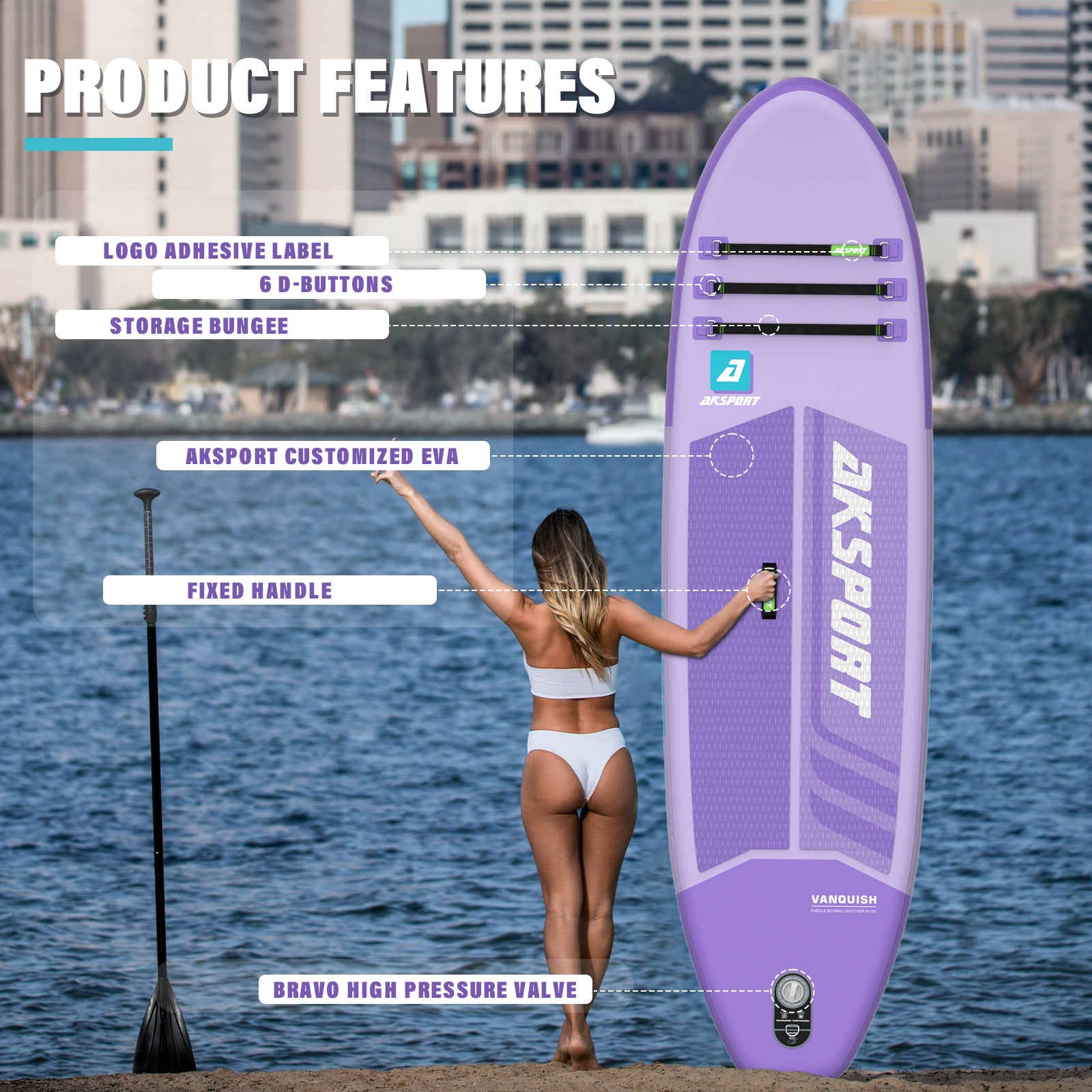 AKSPORT 10' Inflatable Stand-up Paddle Board Package Purple