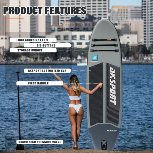 AKSPORT 10' Inflatable Stand-up Paddle Board Package Grey