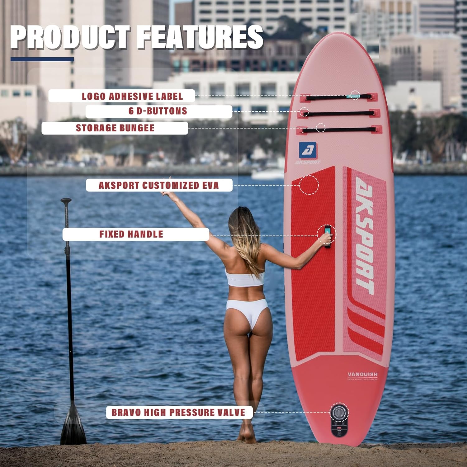 AKSPORT 10' Inflatable Stand-up Paddle Board Package Pink