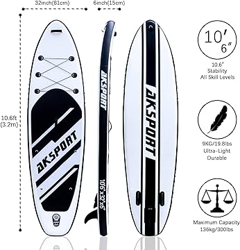 AKSPORT 10'6" Inflatable Stand - up Paddle Board Package Black - AKSPORT