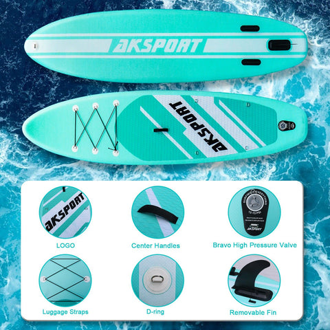 AKSPORT 10'6" Inflatable Stand-up Paddle Board Package Aqua - AKSPORT