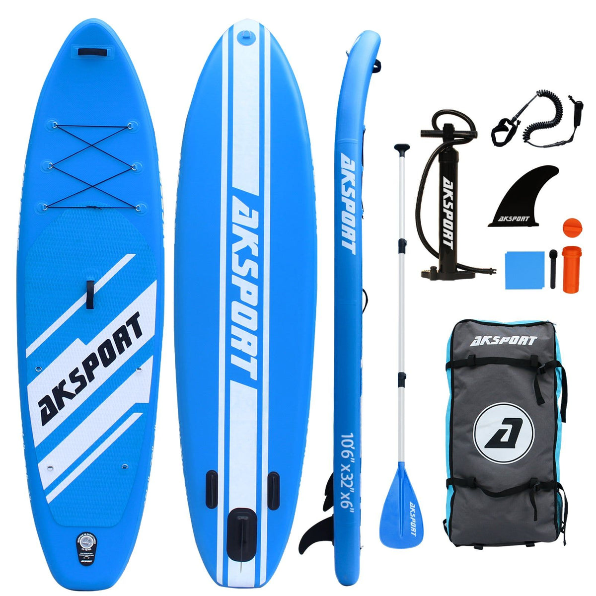 AKSPORT 10'6" Inflatable Stand-up Paddle Board Package Blue - AKSPORT