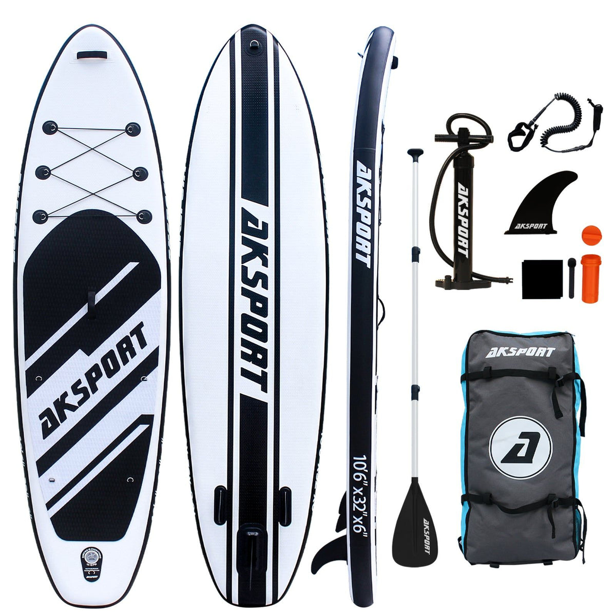 AKSPORT 10'6" Inflatable Stand-up Paddle Board Package Black - AKSPORT